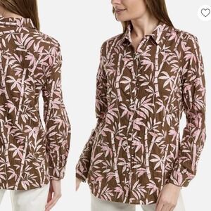J.McLaughlin XS‎ Brown Pink Bamboo Print Cotton Blend Long Sleeve Shirt